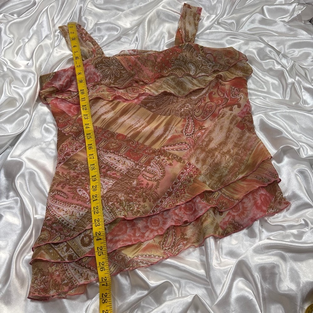 y2k Cami Top Orange Excellent Paisley Ruffle Layered Asymmetrical Tank - Picture 5 of 5